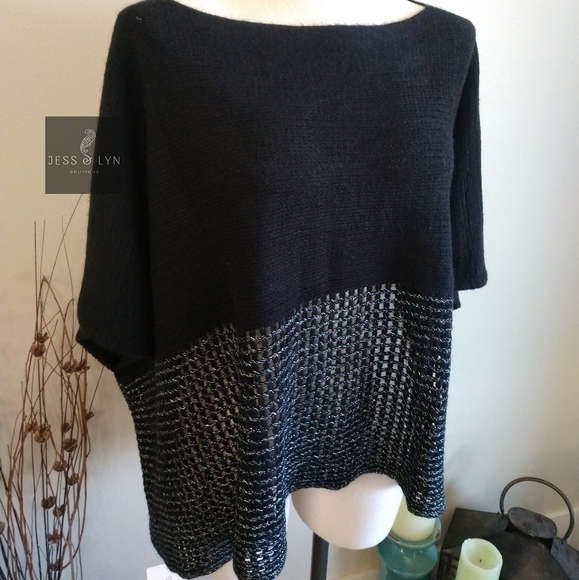 🆕RAYA- Black Oversized Two Tone Knit Sweater w/Wide Sleeves - Picture 6 of 12